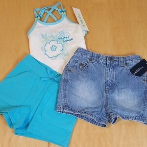 Carter's Aqua and White Toddler Top With 2 Pair Sonoma Shorts Aqua & Denim NWT 2